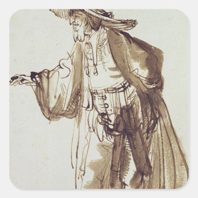 Actor with a Broad-rimmed Hat Square Sticker (Front)
