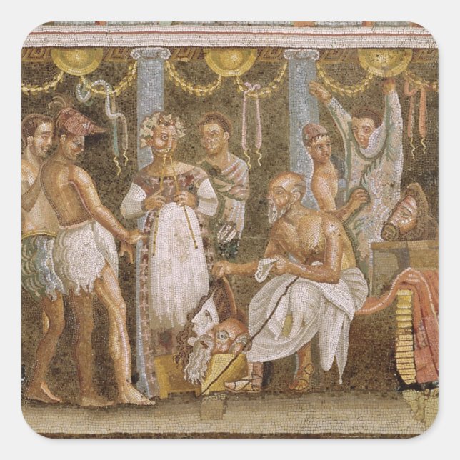 Actors rehearsing for a Satyr play, c.62-79 AD Square Sticker (Front)