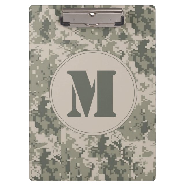 ACU Camo Camouflage Monogram Initial Clip Board (Front)