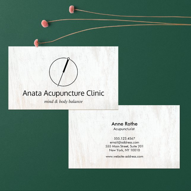 Acupuncture Acupuncturist Needle Logo White Wood  Business Card (Creator Uploaded)