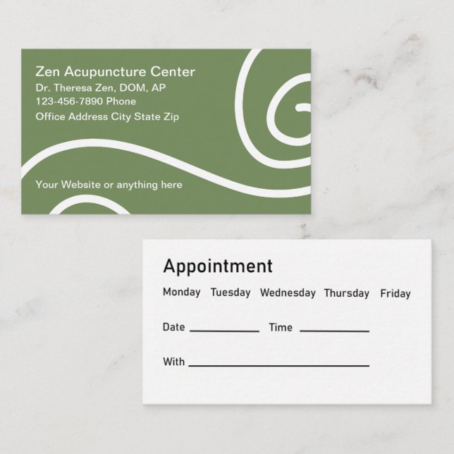 Acupuncture Appointment Medical Business Cards (Front/Back)