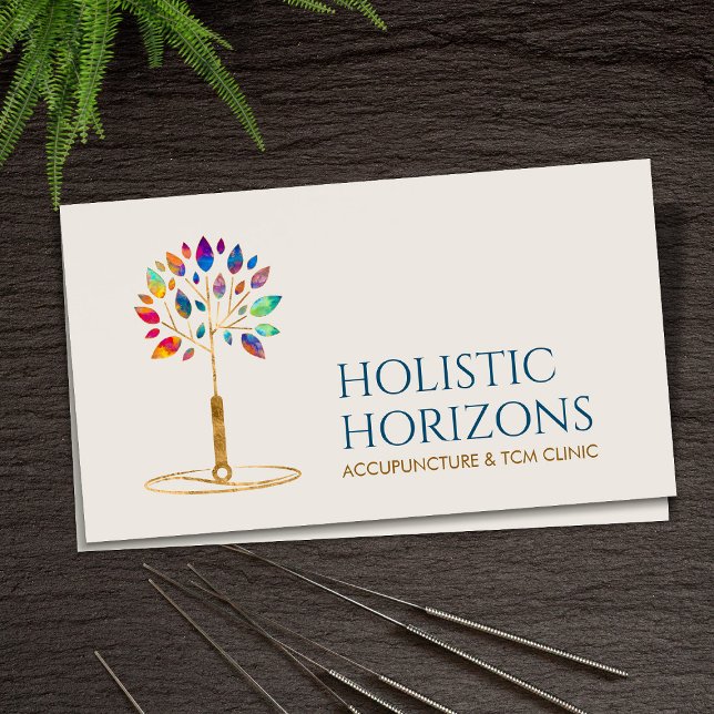Acupuncture Needle Tree - colourful leaves Business Card (Creator Uploaded)