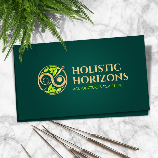 Acupuncture Needles, Yin Yang and Leaves Business Card (Creator Uploaded)
