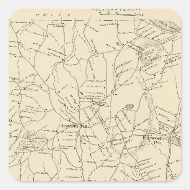 Acworth, Sullivan County Square Sticker (Front)