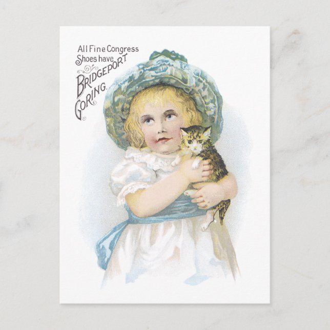 Ad Label Victorian Girl with kitten Postcard (Front)