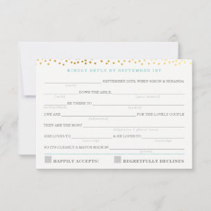 AD LIB RSVP REPLY fun rustic gold confetti mint Card