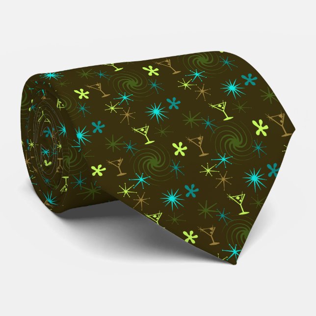 Ad Man Martini Foulard Olive-Brown Two-sided Tie (Rolled)