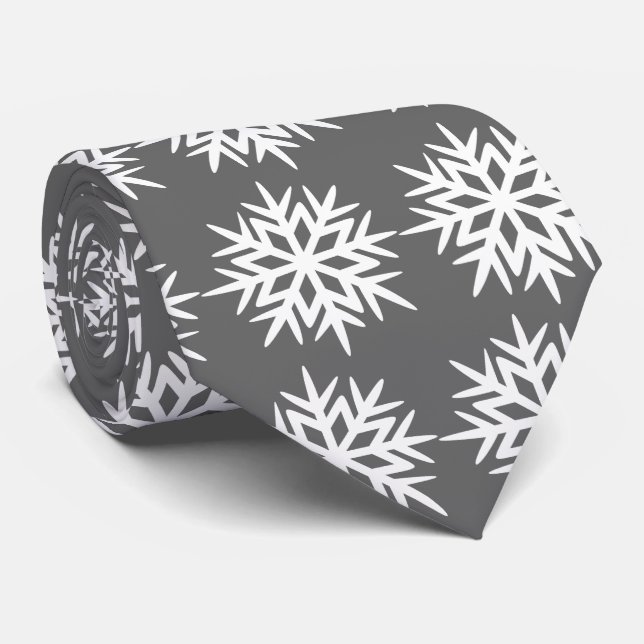 Ad Man Snowflake Foulard Charcoal Grey Two-sided Tie (Rolled)