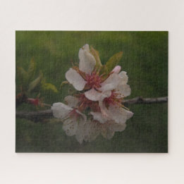 #AD Pale Pink Cherry Blossoms on Green Background Jigsaw Puzzle