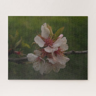#AD Pale Pink Cherry Blossoms on Green Background Jigsaw Puzzle
