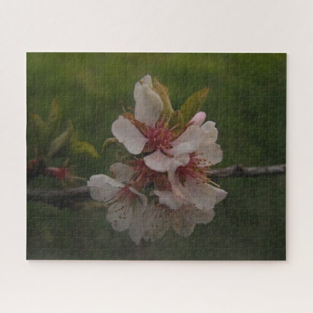 #AD Pale Pink Cherry Blossoms on Green Background Jigsaw Puzzle (Horizontal)