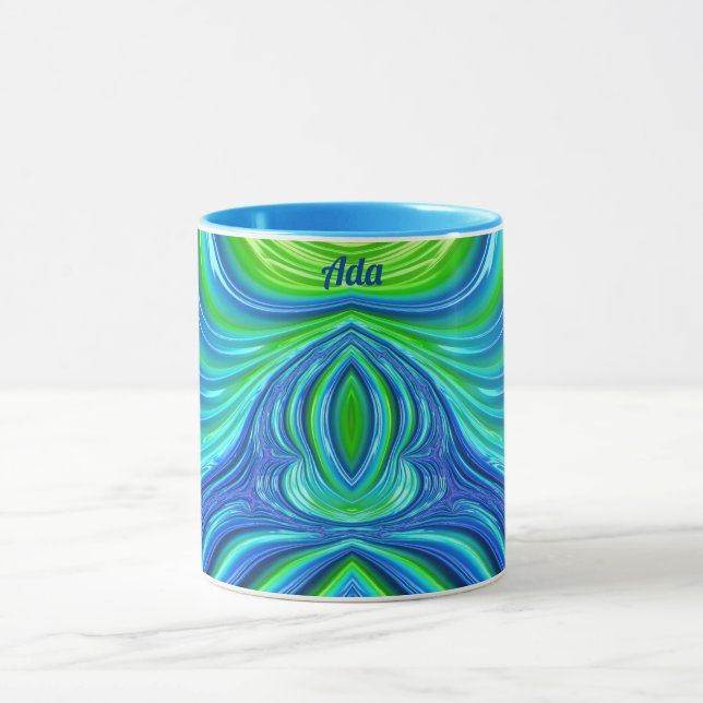 ADA ~ Zany 3D Fractal ~ Blue Green Mug  (Center)