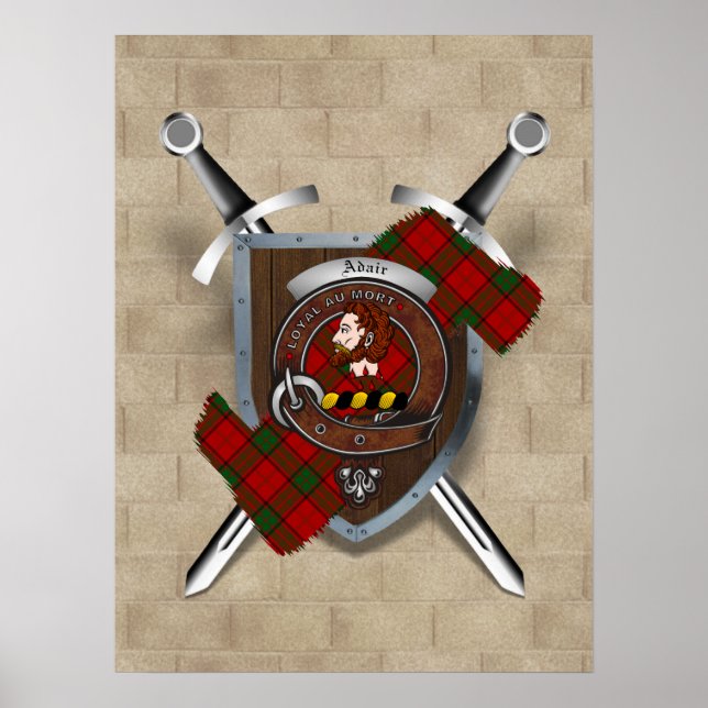 Adair Clan Badge Crossed Swords Poster 18x24 (Front)