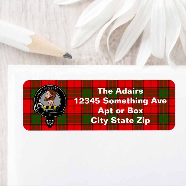 Adair Clan Badge & Tartan Personalised Return Address Label (Insitu)