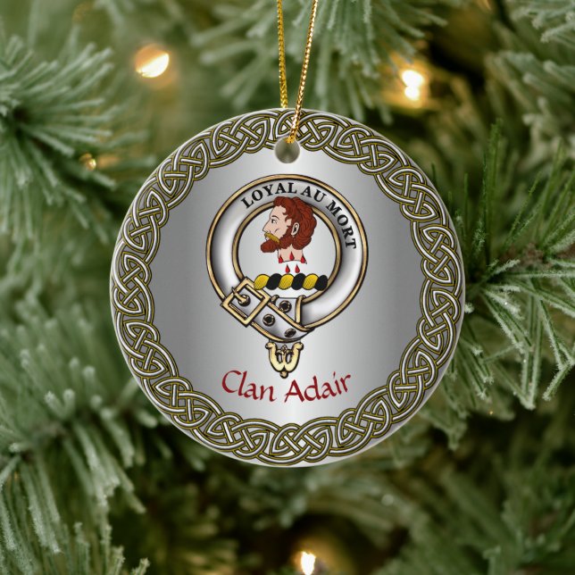 Adair Clan Badge & Tartan Thistle Personalised Ceramic Ornament (Tree)