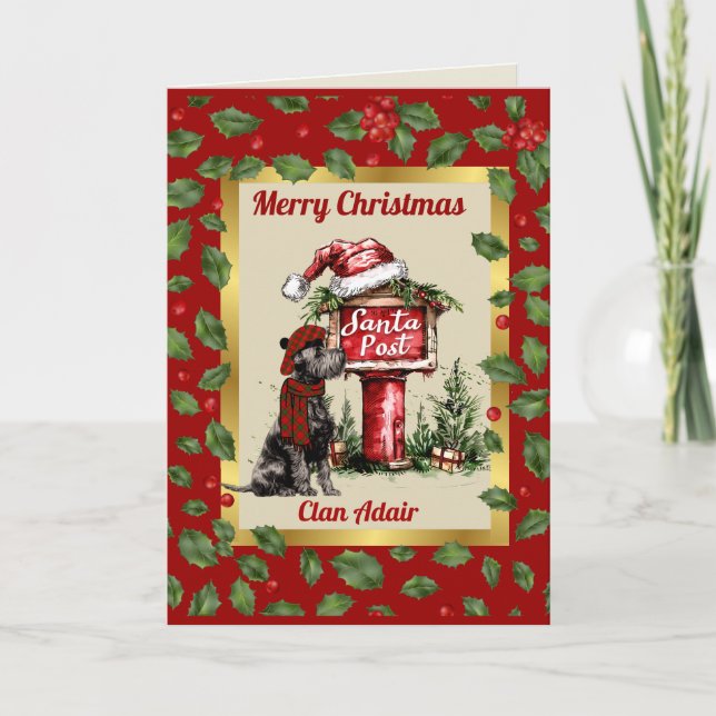 Adair Scottie Dog & Crest Personalised Xmas Card (Front)