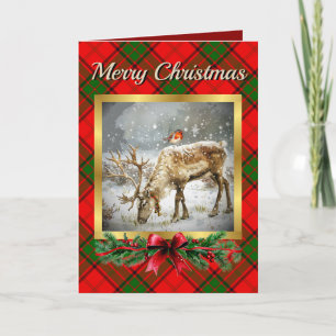 Adair Stag & Robin Tartan Personalised  Holiday Card