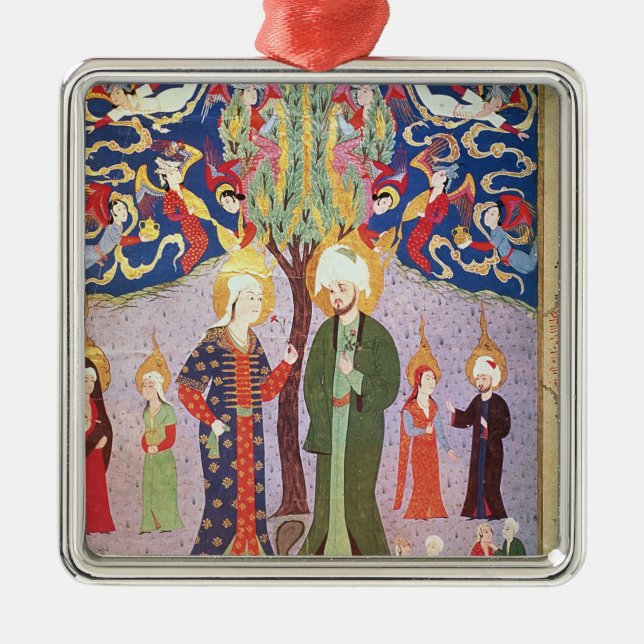Adam and Eve and their Thirteen Twins Metal Tree Decoration (Front)