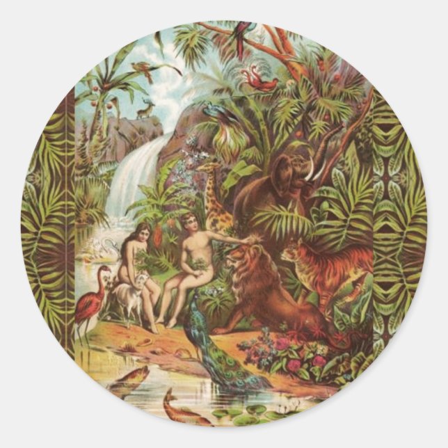 Adam And Eve In The Garden Heart Sticker (Front)