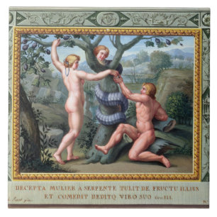 Adam and Eve with the Serpent, illustration from t Ceramic Tile