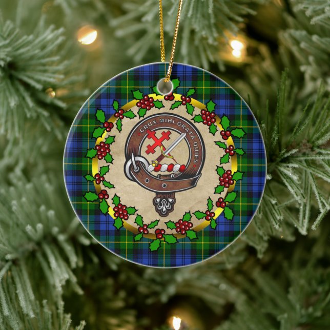 Adam Clan Badge & Tartan Personalised Xmas Ceramic Ornament (Tree)