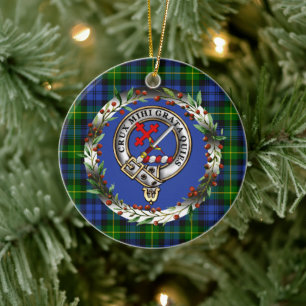 Adam Clan Badge & Tartan Personalized Xmas Ceramic Ornament