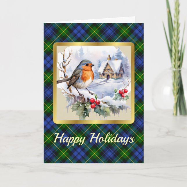 Adam Crest & Tartan w/Robin Personalised Xmas Card (Front)
