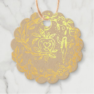 ADAM & EVE, APPLE IN GARDEN OF EDEN FOLKART WREATH FAVOUR TAGS