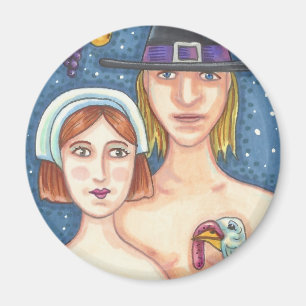 ADAM & EVE PILGRIMS, THANKSGIVING EDEN MAGNET Rnd