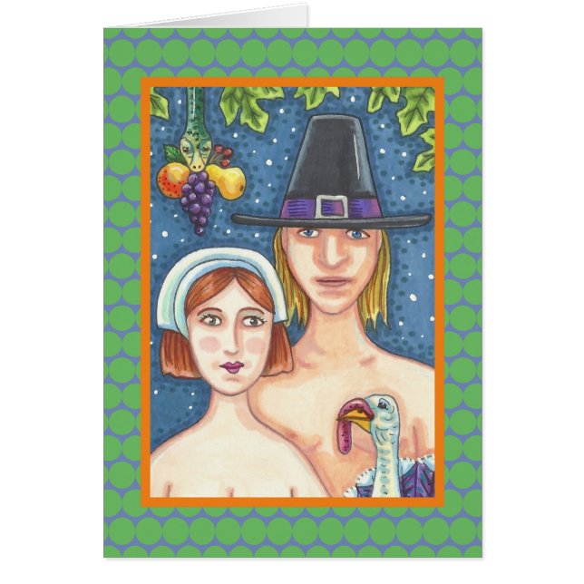 ADAM & EVE PILGRIMS THANKSGIVING GREETING CARD (Front)