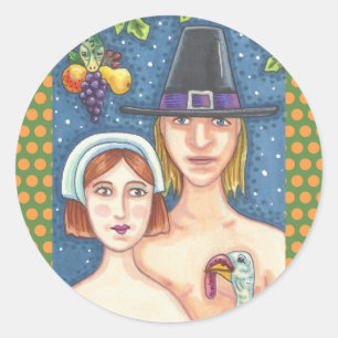 ADAM & EVE PILGRIMS THANKSGIVING STICKER SHEET Rnd