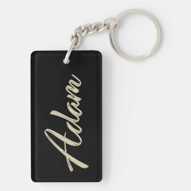 Adam Name white gold keychain pendant (Back)