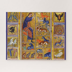 ADAM NAMING ANIMALS,MEDIEVAL BESTIARY,DEERS,LIONS  JIGSAW PUZZLE