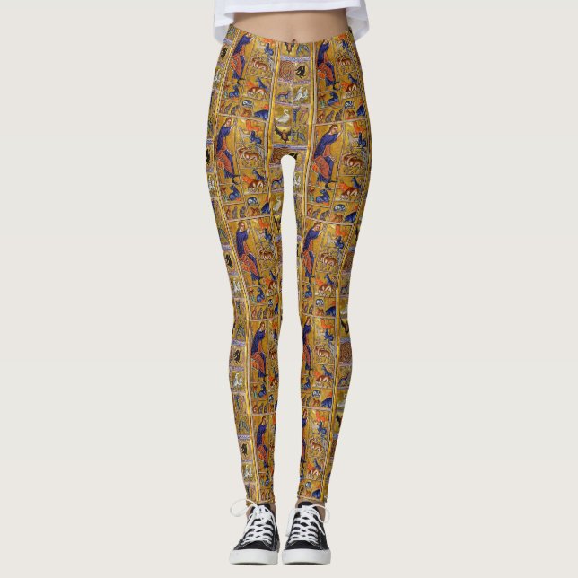ADAM NAMING ANIMALS,MEDIEVAL BESTIARY,DEERS,LIONS  LEGGINGS (Front)