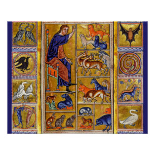 ADAM NAMING ANIMALS,MEDIEVAL BESTIARY,DEERS,LIONS  POSTER