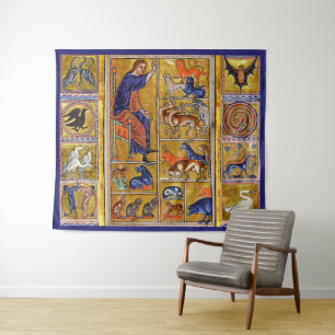 ADAM NAMING ANIMALS,MEDIEVAL BESTIARY,DEERS,LIONS  TAPESTRY