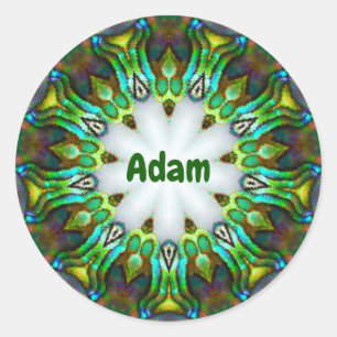 ADAM ~ Personalised Paua Shell Fractal ~  Classic Round Sticker