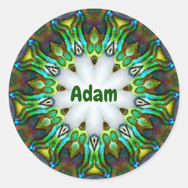 ADAM ~ Personalised Paua Shell Fractal ~  Classic Round Sticker (Front)