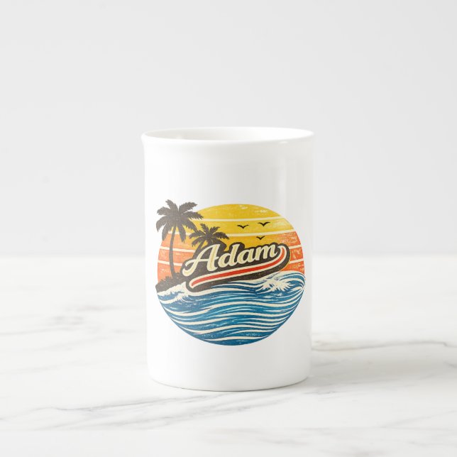 Adam Retro Sunset Name Design Bone China Mug (Front)