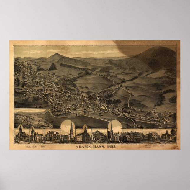 Adams Massachusetts 1882 Antique Panoramic Map Poster (Front)