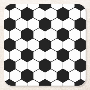 Adapted Soccer Ball pattern Black White Square Paper Coaster
