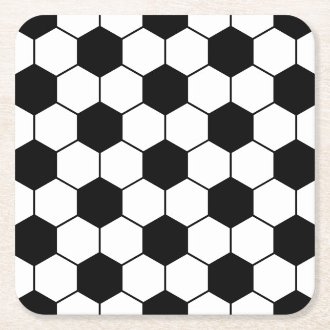 Adapted Soccer Ball pattern Black White Square Paper Coaster (Front)