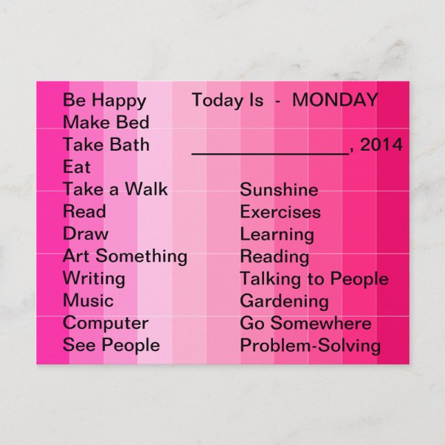 Adaptive Living Tools Daily List To Do Card Monday (Front)