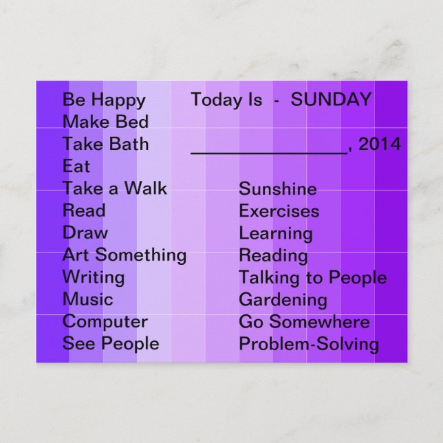 Adaptive Living Tools Daily List To Do Card Sunday (Front)