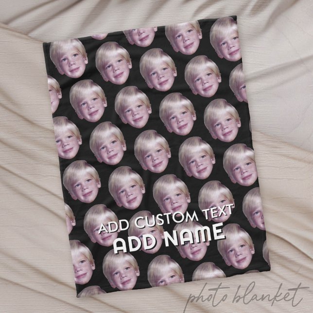 Add 1 Floating Head Photo Half Drop Pattern black Fleece Blanket (Custom Photo Blanket)
