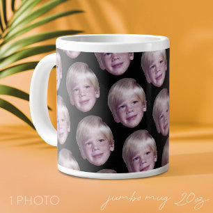 Add 1 Floating Head Photo Half Drop Pattern black Large Coffee Mug