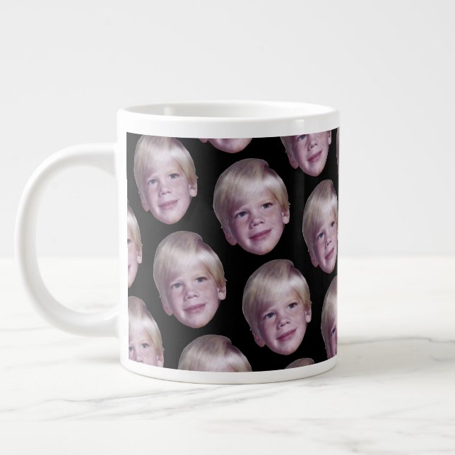 Add 1 Floating Head Photo Half Drop Pattern black Large Coffee Mug (Left)