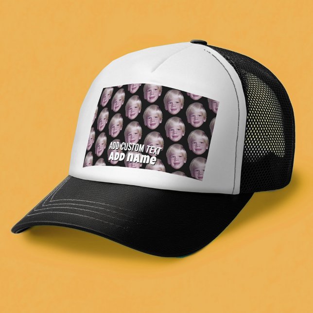 Add 1 Floating Head Photo Half Drop Pattern black Trucker Hat (Custom Trucker Hat)