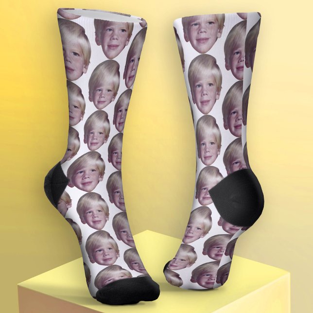 Add 1 Floating Head Photo Pattern - White Socks (Custom Photo Socks - add a Photo Collage)
