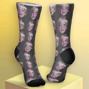 Add 1 Floating Head Photo - Random Pattern grey Socks